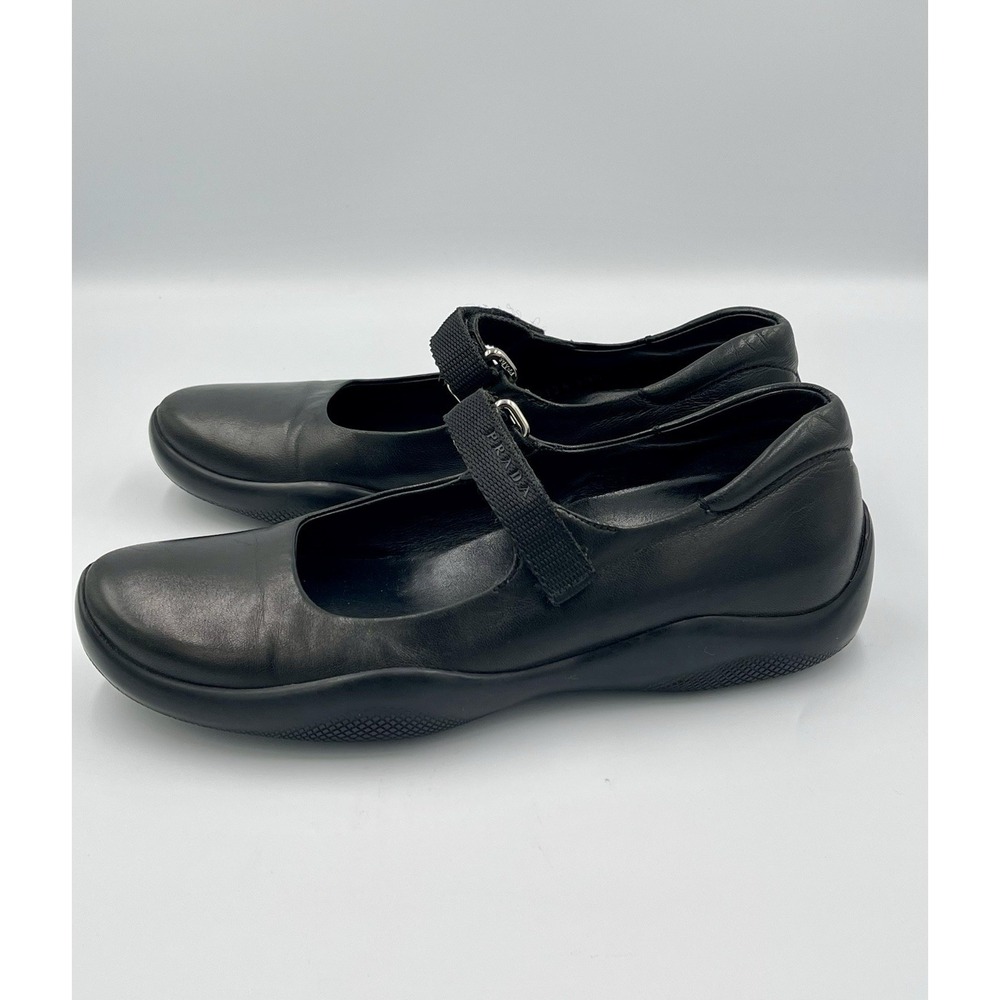 Prada Women's Black Leather Sport Vintage Mary Jane Walking Shoes - 35.5 - Picture 10 of 15